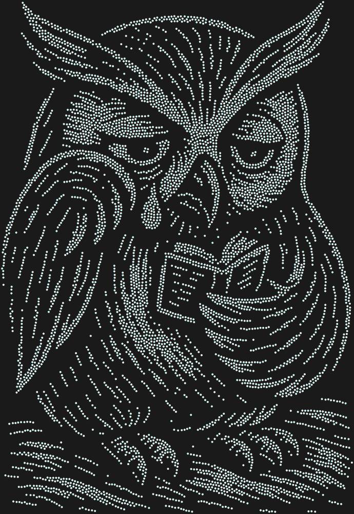 Трафарет An owl reading a sad little book — RHT_OWL3_SS5_CRYSTAL_AB_DMC