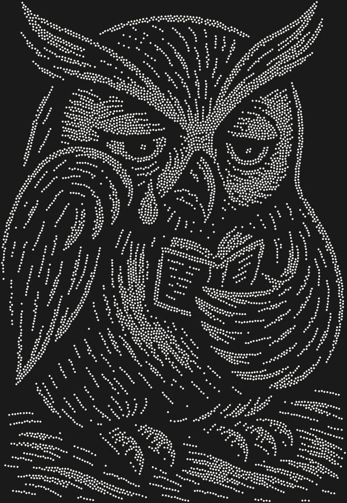 Трафарет An owl reading a sad little book — RHT_OWL3_SS3_CRYSTAL_AB