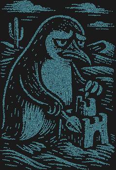 Rhinestone Art Kit "Penguin in the Hot Sands." 7027 rhinestones. This design holds humor and subtle irony, for even in the most unlikely of environments, one can still create and dream.