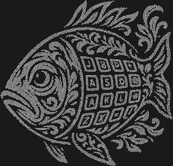 Rhinestone layout stencil "Fish Klava". 7794 rhinestones. Not just a fish, but a true art creation — with elegant swirls and a message encrypted in the alphabet of her scales.