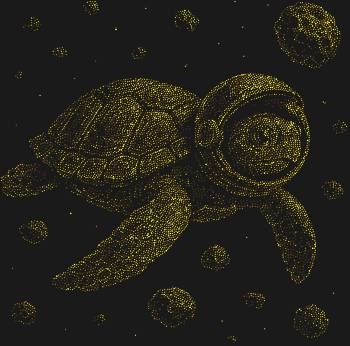 Трафарет из страз «Черепаха среди астероидов», где 7019 сияющих камней оживляют таинственное путешествие, подарит вашим вещам космическую сказку.