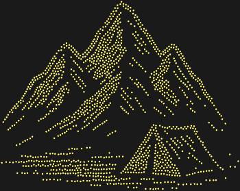 Палатка на фоне гор, созданная из 1459 искрящихся страз, манит в таинственное путешествие, где каждый горный пик хранит свою древнюю легенду, а вдали мерцает свет уютного приюта.