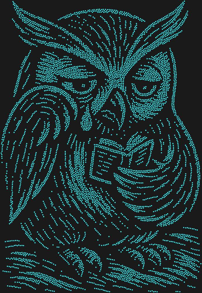 Трафарет An owl reading a sad little book — RHT_OWL3_SS10_AQUAMARINE