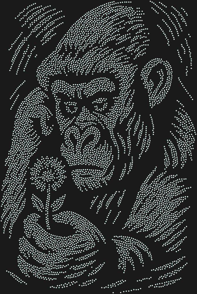 Трафарет Gorilla and flower — RHT_GORILLA1_SS4_CRYSTAL_AB_DMC