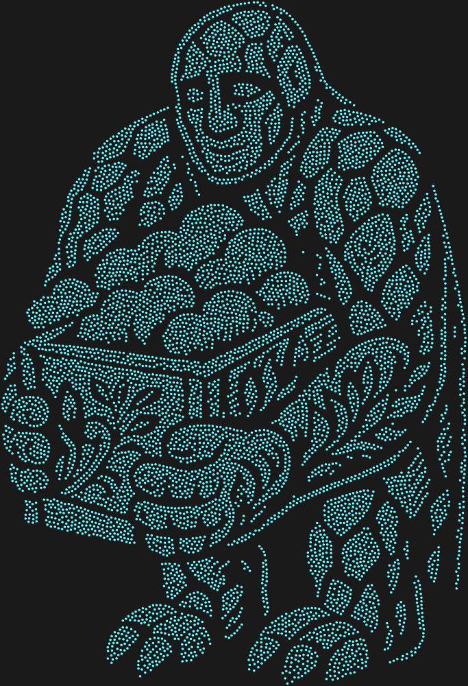 Трафарет Stone golem and a box with clouds — RHT_GOLEMCLOUD1_SS10_LT_SAPPHIRE