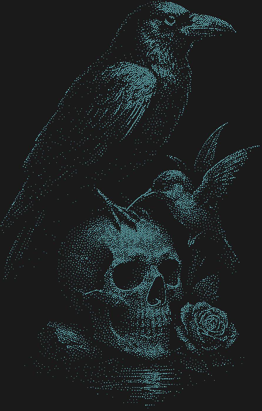 Трафарет Ворон, череп, роза и птичка — RAVENROSE1