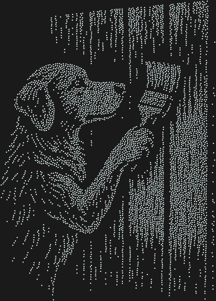 Трафарет The dog is painting the fence. — RHT_DOG7_SS20_CRYSTAL_AB_DMC