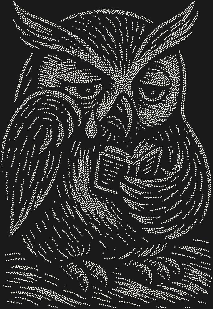 Трафарет An owl reading a sad little book — RHT_OWL3_SS20_CRYSTAL_AB