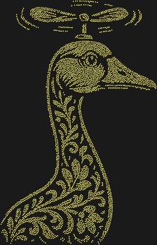 Unusual "Propeller Goose" rhinestone stencil by numbers. 3912 rhinestones. This pattern is like a drop of surrealism on your clothes or accessory, where nature decided to take flight with technology.