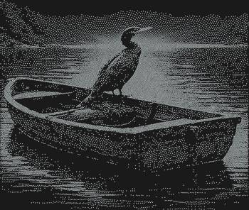 Трафарет из страз «Баклан на борту лодки», сияющий 18209 искрами, подарит вашему шедевру морскую романтику и безмятежное очарование прибрежных вод.