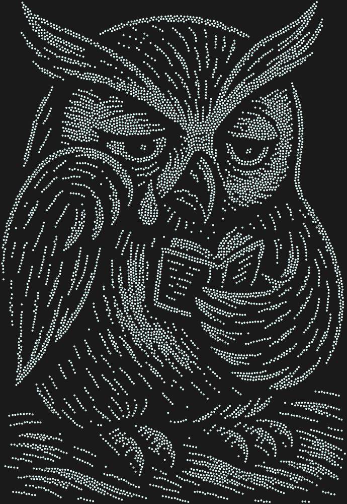 Трафарет An owl reading a sad little book — RHT_OWL3_SS4_CRYSTAL_AB_DMC