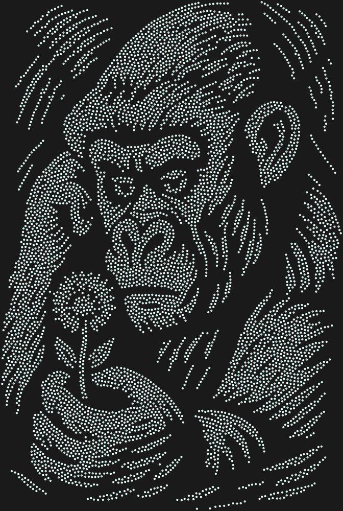Трафарет Горилла и цветок — RHT_GORILLA1_SS5_CRYSTAL_AB_DMC