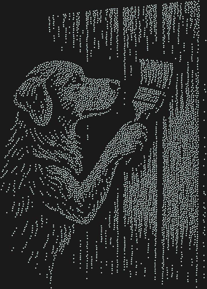 Трафарет The dog is painting the fence. — RHT_DOG7_SS10_CRYSTAL_AB_DMC