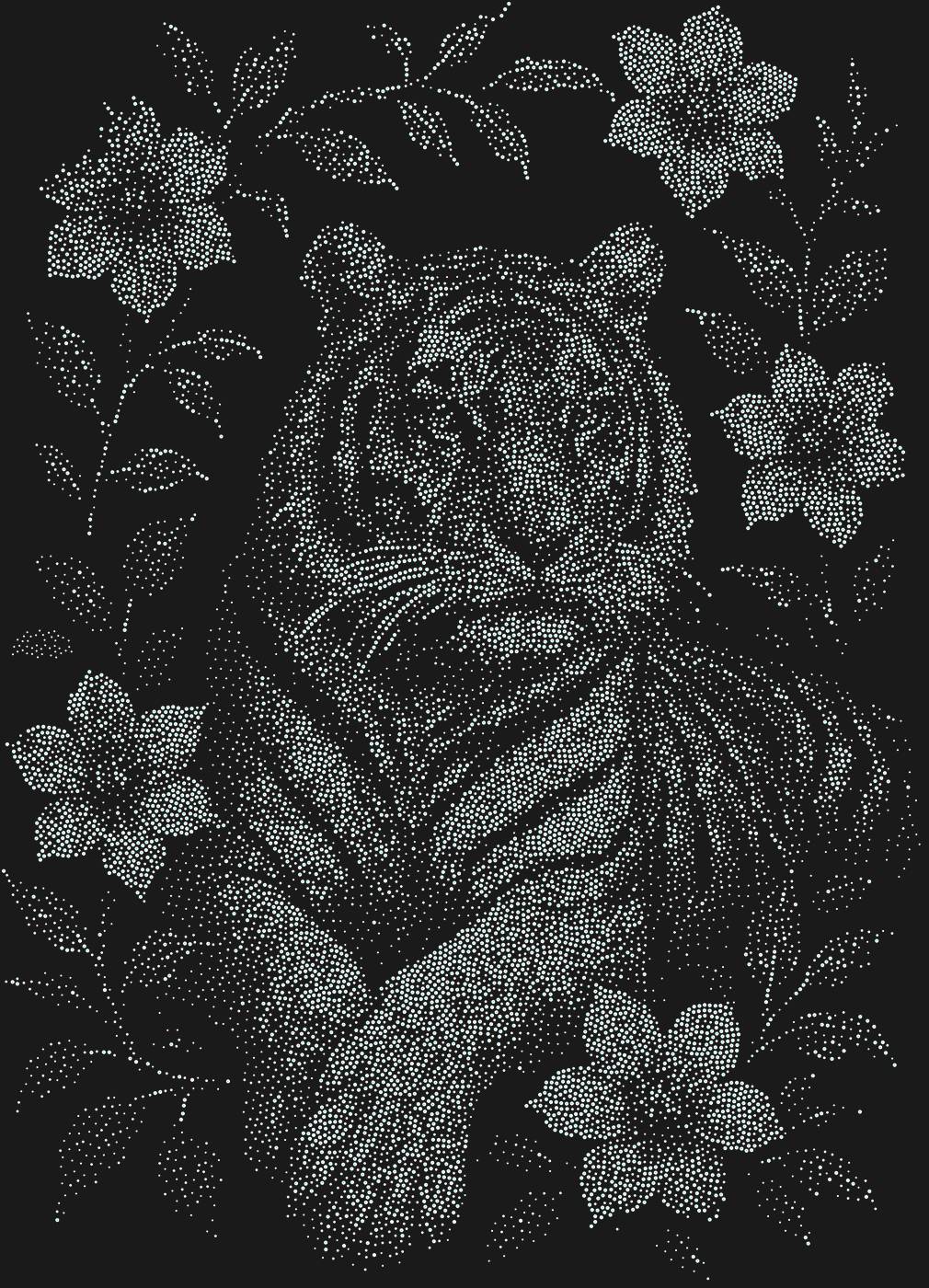 Трафарет Тигр, отдыхающий среди цветущих лиан — TIGERLIANA1