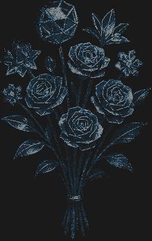 Геометрический букет, сияющий 11595 искрами страз, распускается футуристической грацией, словно таинственный цветок из будущего, застывший в вечном танце света и формы.