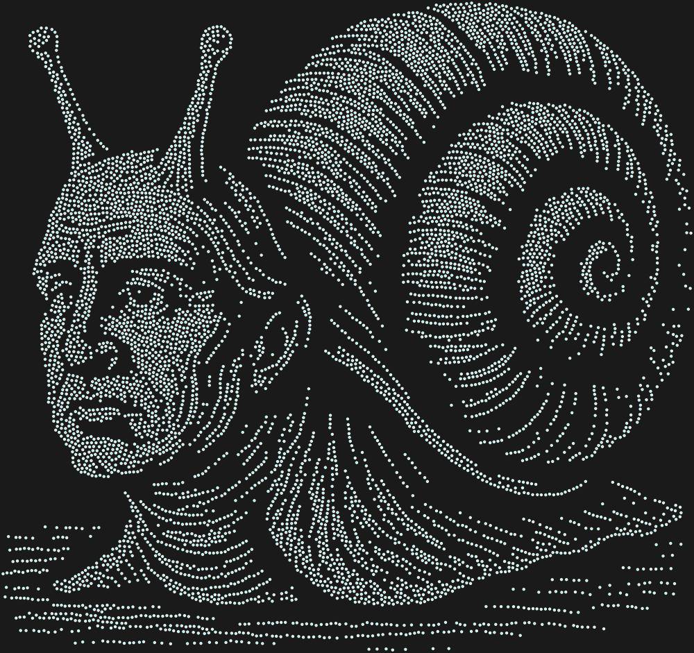 Трафарет Улитка с головой мыслителя — RHT_SNAIL2_SS20_CRYSTAL_AB_DMC