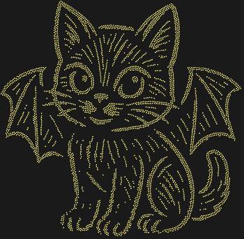 Рисунок из страз «Котенок в костюме летучей мыши» — это 3889 искрящихся бликов, что подарят вашему интерьеру магию ночи и нежное мурчание, укрытое в объятиях страз.