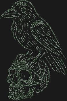 «Ворон на черепе» – это не просто узор из 5816 сверкающих страз, это завораживающая история, запечатлённая в блеске, где каждый камень – искра тайны, манящая в мир готической элегантности.