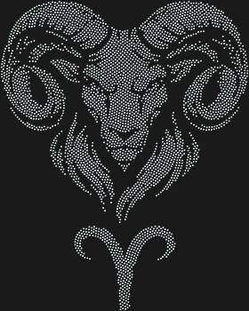 Знак зодиака Овен, осыпанный 3664 сверкающими стразами, — это воплощение силы и страсти, запечатленное в мерцающем великолепии для вашего творчества.