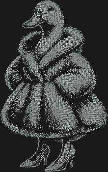 Гусь в шубе, сотканный из 8338 искрящихся страз, – это не просто рисунок, а целая история роскоши и зимнего волшебства, застывшая в ослепительном блеске.