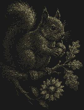 Рисунок из страз «Белочка с орешком», созданный из 4829 сияющих страз, оживляет очарование лесной сказки, где каждый блик – это искра радости в пушистой жизни.