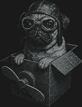 Трафарет из страз «Мопс-пилот», сияющий 7347 искрами: подарите себе кусочек чистого восторга, когда этот забавный авиатор устремится навстречу мечтам, прямо из вашей творческой студии!