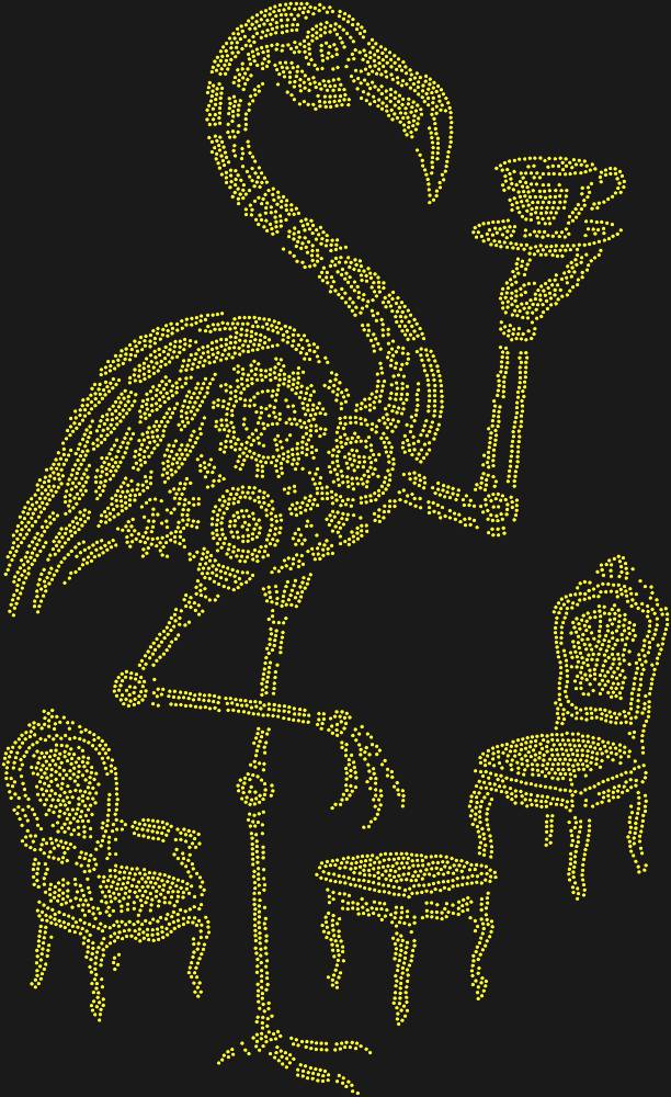 Трафарет Чаепитие механического фламинго — RHT_FLAMINGO2_SS10_OLIVE