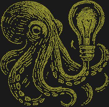Unusual sequin stencil by numbers "Octopus with Edison lamp". 3895 rhinestones. A bright symbol of an unconventional mind and out-of-the-box imagination — such a pattern will attract attention and definitely become a conversation starter.