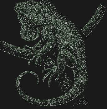 Зеленая игуана — живая картина из 6995 сияющих страз, где каждый блик оживляет тропический мир, а драгоценный горловой мешок пульсирует лесным сердцем.