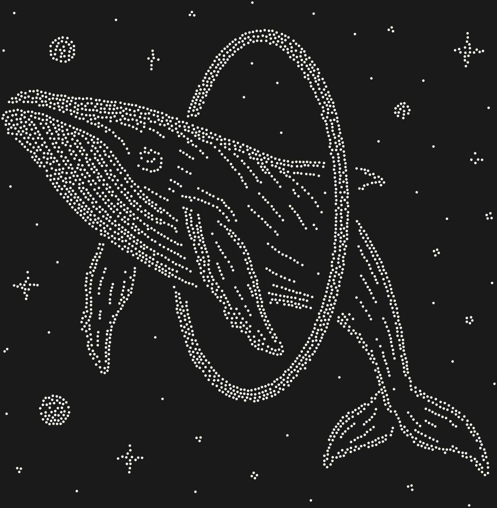 Трафарет Кит, прыгающий в обруч в космосе — RHT_WHALE1_SS6_CRYSTAL_AB