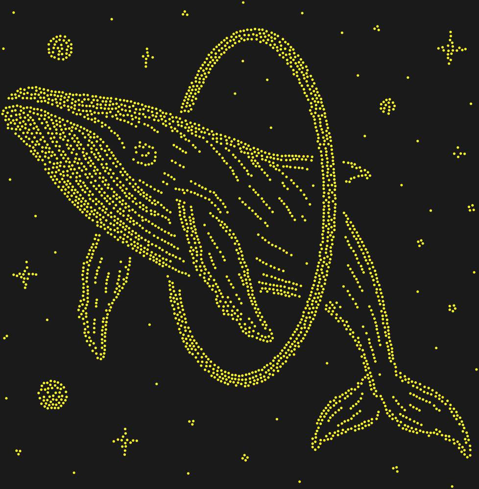 Трафарет Кит, прыгающий в обруч в космосе — RHT_WHALE1_SS10_CITRINE