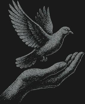 Рисунок из страз «Голубь, взлетающий с руки»: 7108 искрящихся мгновений, запечатлевающих полет мечты, что вырывается из ладоней к небесной свободе, даря светлую надежду.