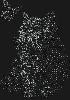 «Британская кошка и бабочка» — это не просто трафарет, это — живая картина из 2930 сияющих страз, сотканная теплом и вдохновением для вашей любимой футболки, чтобы каждый взгляд на неё был наполнен нежностью и изяществом.