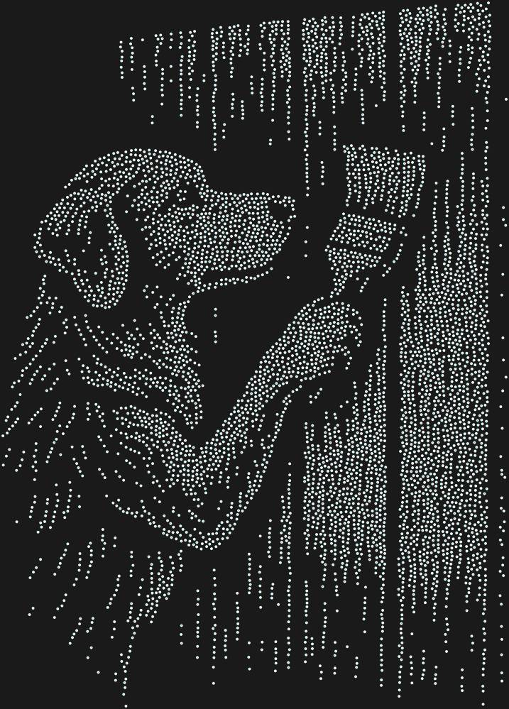 Трафарет The dog is painting the fence. — RHT_DOG7_SS8_CRYSTAL_AB_DMC