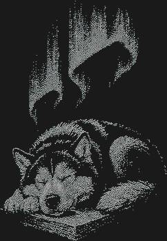 Трафарет из страз «Маламут и полярное сияние» — это 5835 сверкающих искр, что оживят добродушного зверя, ласкаемого неземным танцем северного неба, унося вас в мир волшебства.