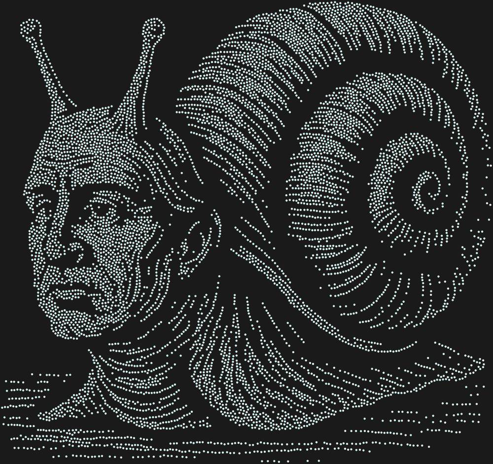 Трафарет Улитка с головой мыслителя — RHT_SNAIL2_SS6_CRYSTAL_AB_DMC