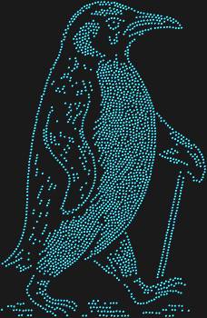 Original rhinestone stencil "Important penguin with a cane." 2280 rhinestones. His gaze holds the cold waters of the south and icy self-confidence, while the cane adds a touch of theatricality.