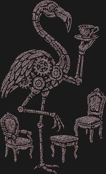 Rhinestone template "Mechanical Flamingo Tea Party". 6281 rhinestones. Tea, gears, and English style – a fantasy about a world where birds can be gentlemen.