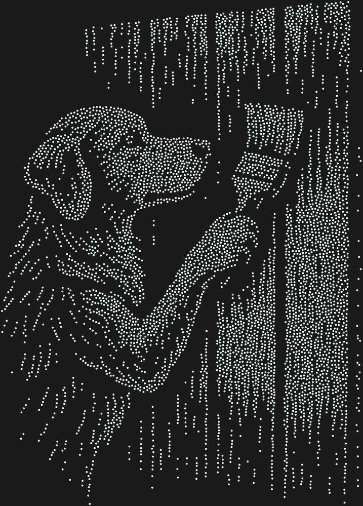 Трафарет The dog is painting the fence. — RHT_DOG7_SS6_CRYSTAL_AB_DMC
