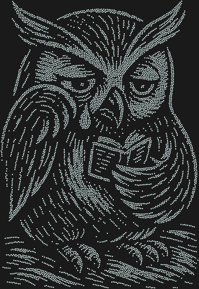 Трафарет Сова, читающая грустную книжечку — RHT_OWL3_SS16_CRYSTAL_AB_DMC