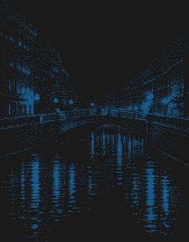 Мост над маленькой рекой в ночном городе, сияющий 7055 стразами, — это застывший миг волшебства, в котором городская романтика встречается с блеском звезд.