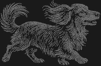 Рисунок из страз «Длинношерстная такса», искрящийся 5826 переливами, запечатлел мгновение беззаботного счастья, когда ветер играет в мягкой шерсти, а мир замирает в восторге.