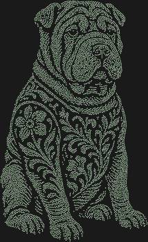 Unusual rhinestone stencil by numbers "Shar Pei". 8027 rhinestones. His kind gaze and patterned fur seem to invite you into a world where harmony, care, and beauty live side by side.