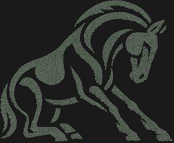 Рисунок из страз по номерам «Лошадь»: почти 5000 искрящихся страз вдохнут жизнь в грациозное мгновение, когда поникшая лошадь склоняется к земле, переполняя эмоциями.