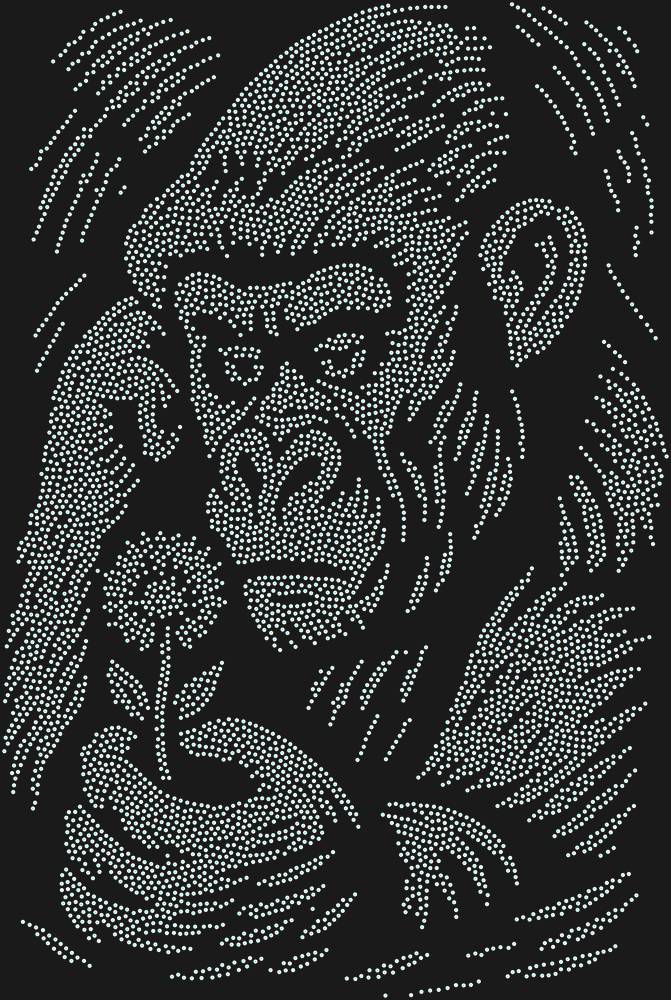 Трафарет Горилла и цветок — RHT_GORILLA1_SS6_CRYSTAL_AB_DMC