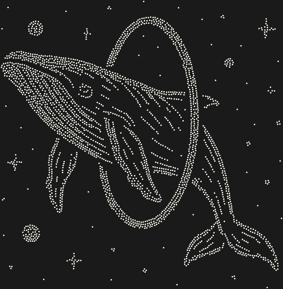 Трафарет Кит, прыгающий в обруч в космосе — RHT_WHALE1_SS10_CRYSTAL_AB