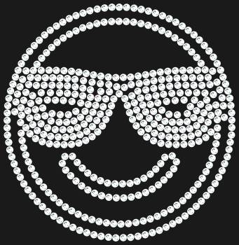 Bright rhinestone stencil "Smiling Face with Glasses." 443 rhinestones. A symbol of confidence and stylish humor that will emphasize your individuality, adding freshness and a touch of daring optimism to your look.