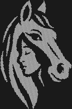 Template for laying out rhinestones by number "Girl and Horse". 3908 rhinestones. An enchanting image in which woman and animal merge into one, creating a symbol of strength, feelings, and inner freedom.