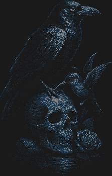 Трафарет из страз «Ворон, череп, роза и птичка», мерцающий 7832 искрами, оживит ваш образ мистической глубиной и готической элегантностью.