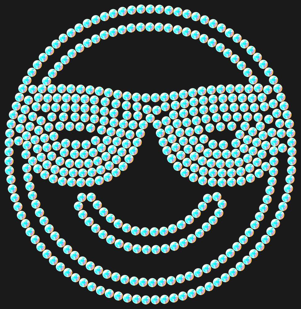 Трафарет Smiling face with sunglasses — RHT_SMILE3_SS16_CRYSTAL_AB_DMC